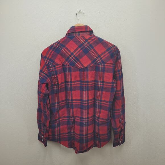 VTG 80s Gap Wool Western Pearl Snap Shirt S Red Plaid Lined Yoke - Picture 3 of 5